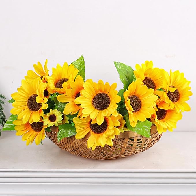 Artificial Silk Flowers Realistic Sunflowers Bouquet Long Stem for Home Wedding Party Decorations Fake Flower Sunflowers Flowers