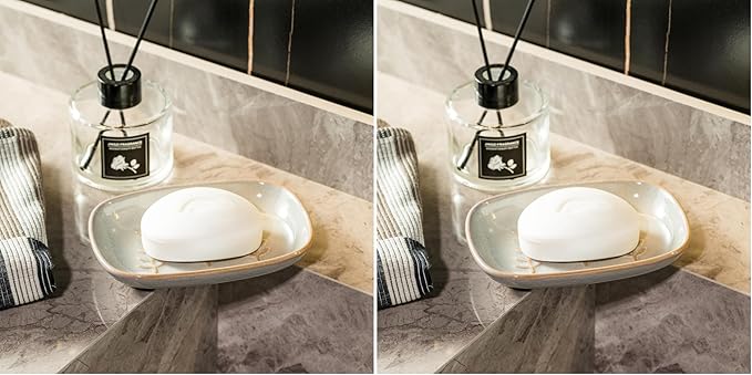 Miamolo Ceramic Soap Dish Soap Holder, Soap Lift for Bar Soap Sponge, Shower Soap Dishes for Bathroom Kitchen Counter Soap Saver Tray Keep Dry, Dishwasher Safe (Pack of 2)