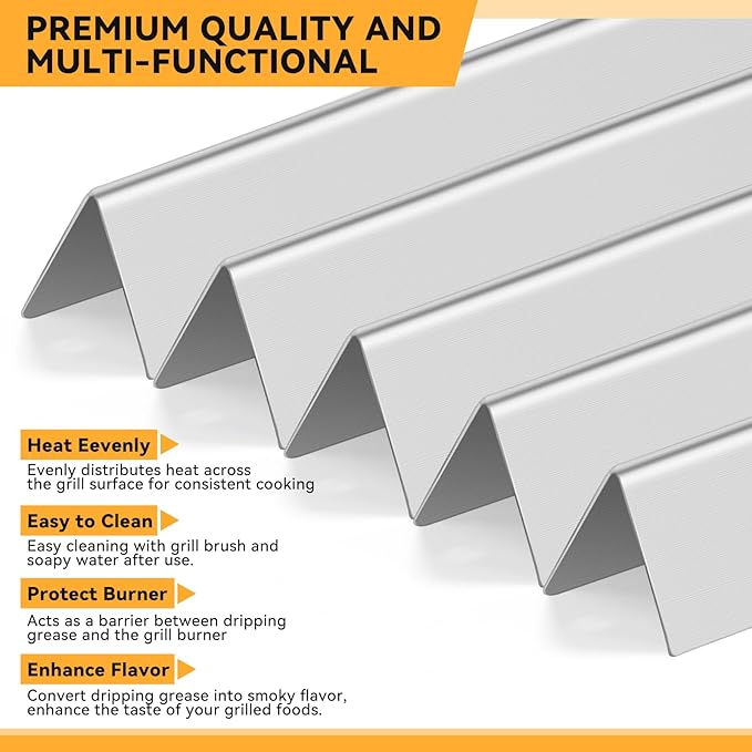 17.5 Inch Stainless Steel Flavorizer Bars for Weber Genesis E310, E320, E330, S310, S320, S330, for Genesis 300 Gas Grills with Front-Mounted Knobs, for Genesis Grill Parts 7620 Flavor Bars, 5 PCS