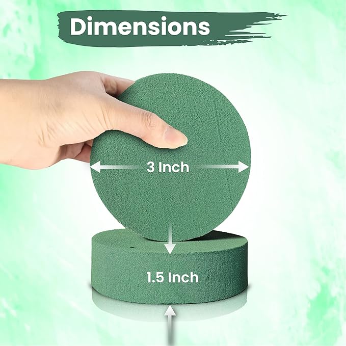 Lageza Pack of 6 Round Floral Foam Blocks (3” X1.5”) Dry & Wet Green Flower Foam Blocks for Fresh & Artificial Flower Arrangements, Party Decorations, Florist Supplies (Size: 3 Inch)