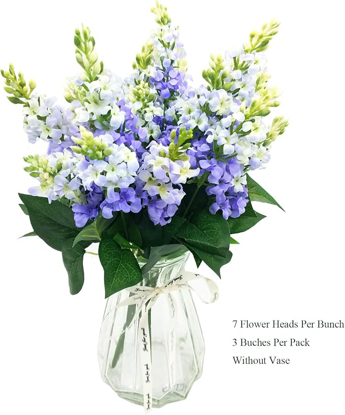 Artificial Fake Flowers Silk Plastic Plant Arrangement for Home Indoor Outdoor Garden Wedding Table Vase Decorations Faux Snapdragon Flower,3 Bouquets (Lilac)