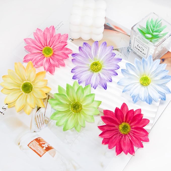 Silk Daisy Flower Heads, White Daisy Artificial Flower Head Bulk, 12 Pcs 3.5 Inch Fake Flowers Heads Gerbera Flowers Head for Craft, Easter Wedding, DIY Wreath, Party Decorations