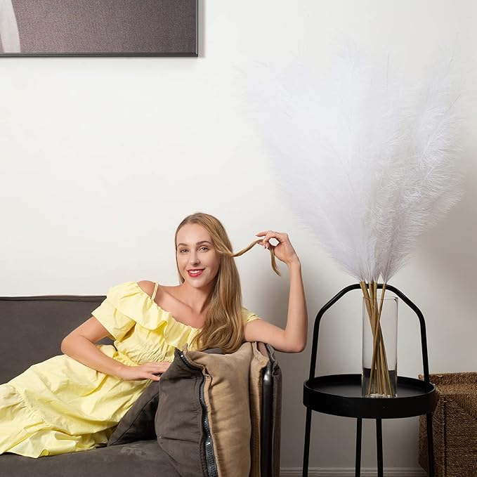 EVODIS Pampas Grass Decor Tall, 43"/110cm Faux Pampas Grass 6 Stems Large Pompass Grass Branches Tall Bulk Boho Flower Arrangement for Home Room Wedding Party Decor (White)