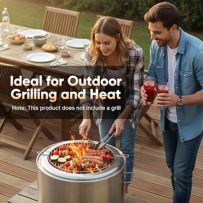 Golabs Smokeless Fire Pit 19.5", Portable with Handle, Stainless Steel Outdoor Firepit with Removable Ash Pan & Fire Poker, Easy to Clean, Efficient Heating & Less Ash, Perfect for Backyard & Camping