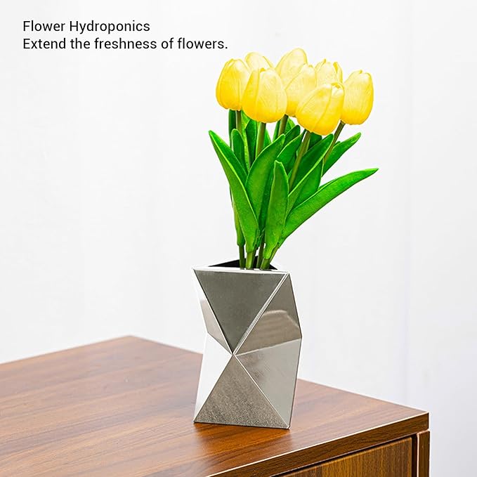 304 Stainless Steel Vase Compact Exquisite Craft Rhombus Design Modern Tabletop Flower Vase for Home Living Room Dinning Room Studio