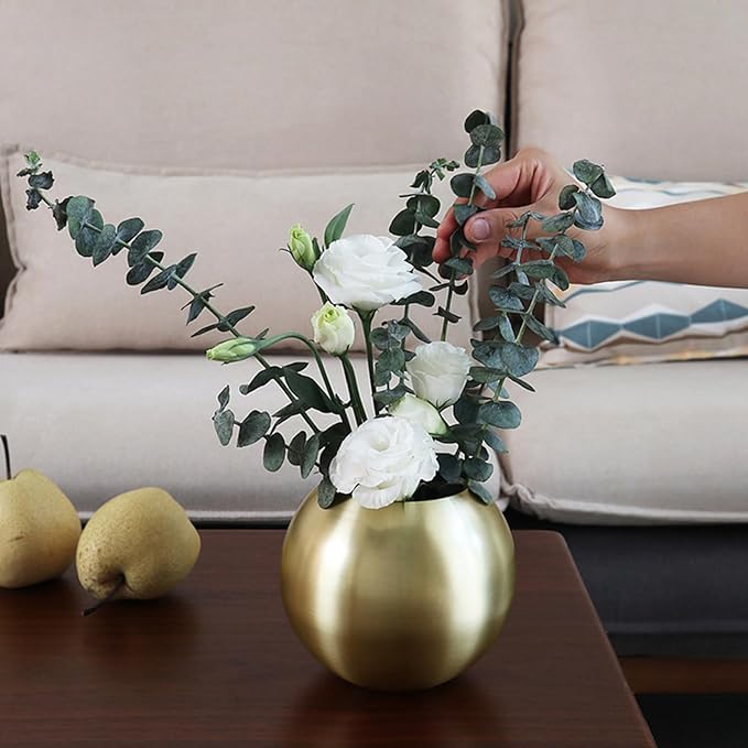Gold Flower Vase Small Decorative Metal Vases for Table Centerpieces, MIATTCLD Round Gold Plant Pot Home Decor Ideal for Weddings, Parties, Anniversary, Living Room, Restaurants