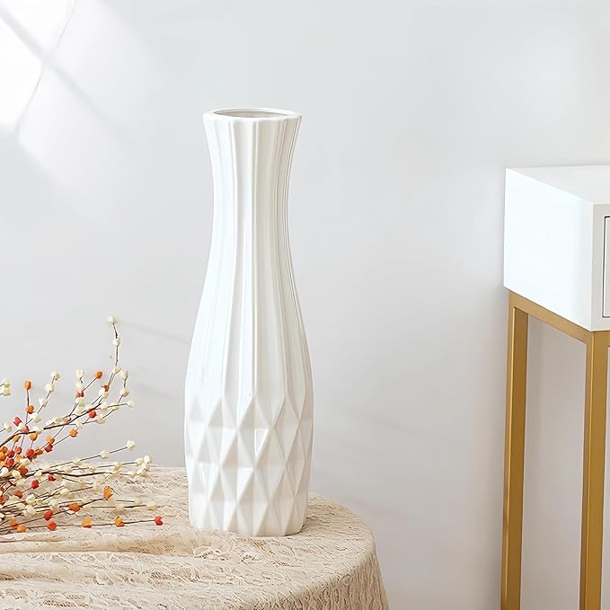 Ceramic Floor Large Vase 17.7 Inches Tall,White Modern Flower Tall Vases for Office, Home,Farmhouse,Living Room Décor,Simple Origami Design Fall Decorative Porcelain Flower Arrangement Vase Ideal Gift