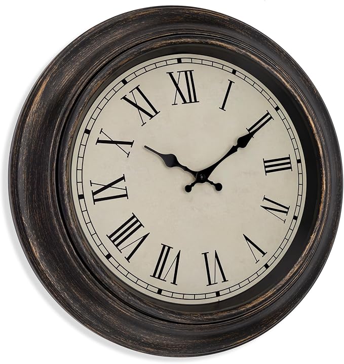 Foxtop Large Bronze Wall Clock 18 Inch Silent Non Ticking Battery Operated Classic Vintage Retro Wall Clock Decorative for Living Room Kitchen Home Office (Roman Numerals)