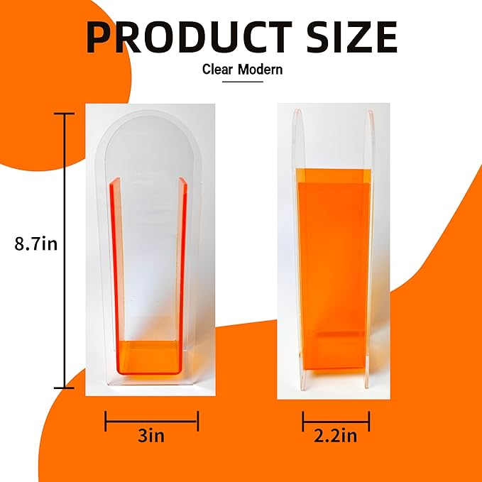 Acrylic Vase Creative Gifts Minimalist Design Wedding Centerpiece Home Office Decor Elegant Floral Display Stand(Not Including Flowers) (Semi-Orange, 1PCS)