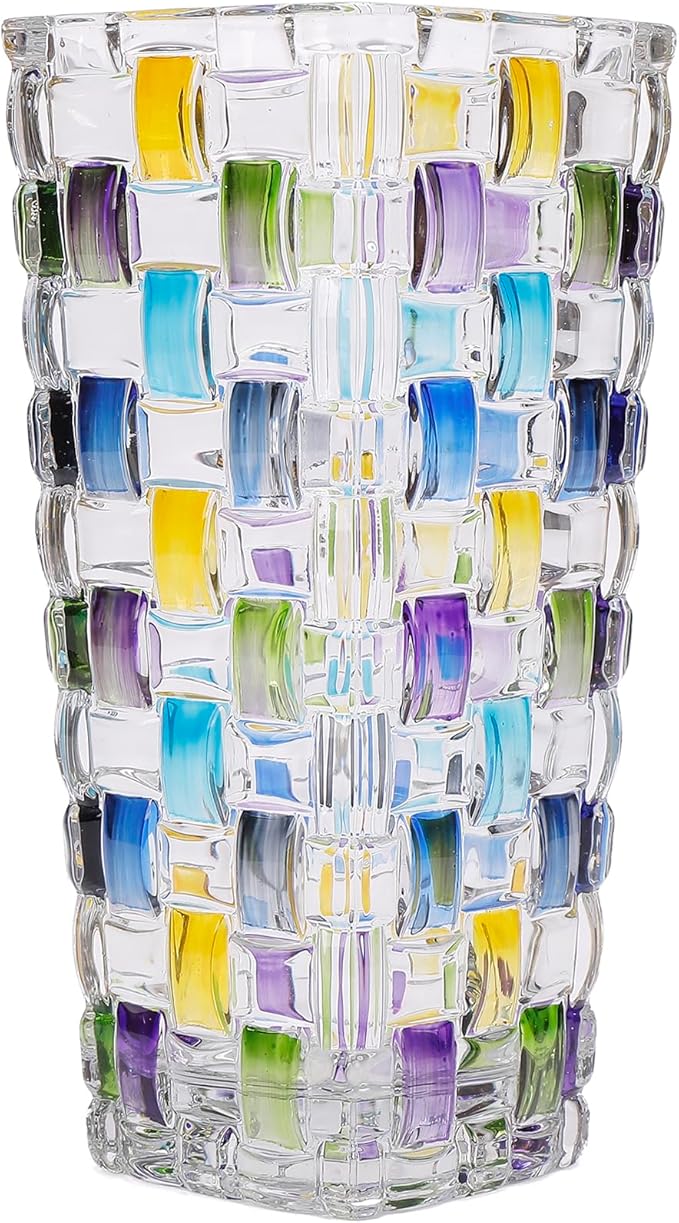 Magcolor Hand Painted Blue Woven Glass Vase -Crystal Flower Vase- 7.7 inch, Glass Plant Vase for Floral Arrangements, Centerpieces, Weddings, Housewarming, Centerpiece Home Deco.