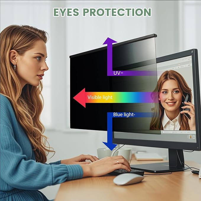 [2 PACK] EliWhale 27 Inch Removable Hanging Computer Privacy Screen for 16:9 Widescreen Monitor, Matte Anti-Glare, Bluelight Block, 30° Anti-Spy, Eye Health Monitor Privacy Shield for LG HP AOC Acer,613*370mm(24.1 * 14.5 inch)