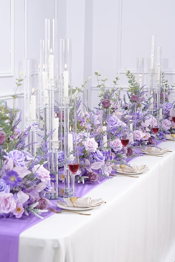 2pcs Purple Free Standing Flowers Ball Bouquet Artificial Rose Arrangements Balls for Wedding Centerpieces Tables Chair Aisle Runner Flowers Decorations