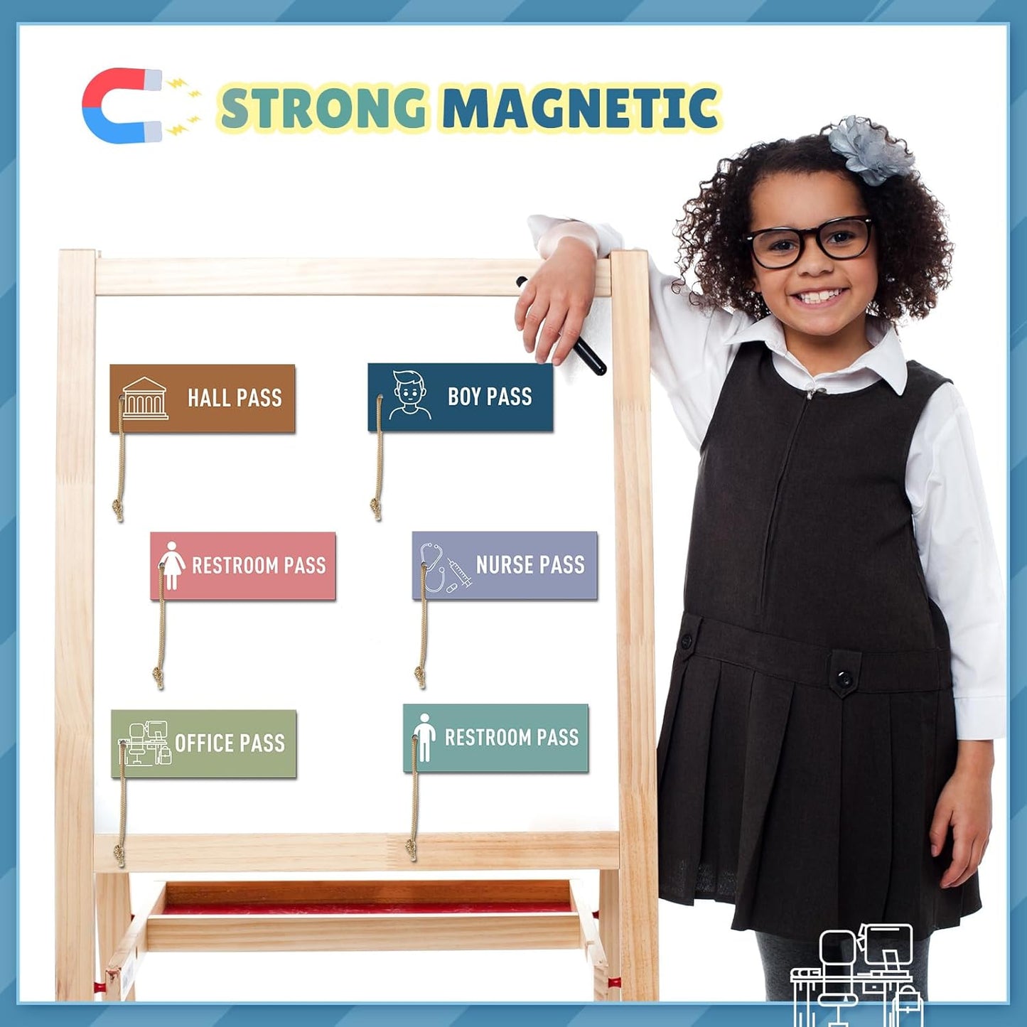 Tellegloww Magnetic Hall Pass Set - 8 Reusable Waterproof Passes for Kids | Classroom Decor