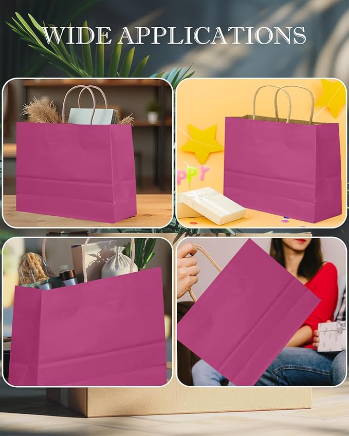 qiqee 13"x4.5"x10" Large Gift Bag with Handles Bulk 32PCS Gift Paper Bags Rosy Bags Multiple Uses (Wide Large)