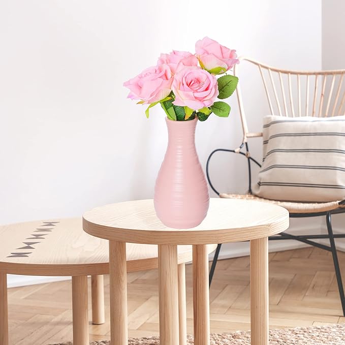 2 Pack Composite Plastics Flower Vase, Unbreakable Ceramic Look Vase for Home Decor Centerpieces, Arranging Bouquets (Pink)
