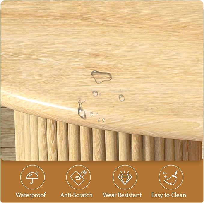 LEVNARY 54.3" Curved Small Computer Desk, Wooden Executive Desk with Sturdy Fluted Legs, Modern Luxury Corner Single Writing Vanity Desk for Bedroom Living Room Home Office (Natural)