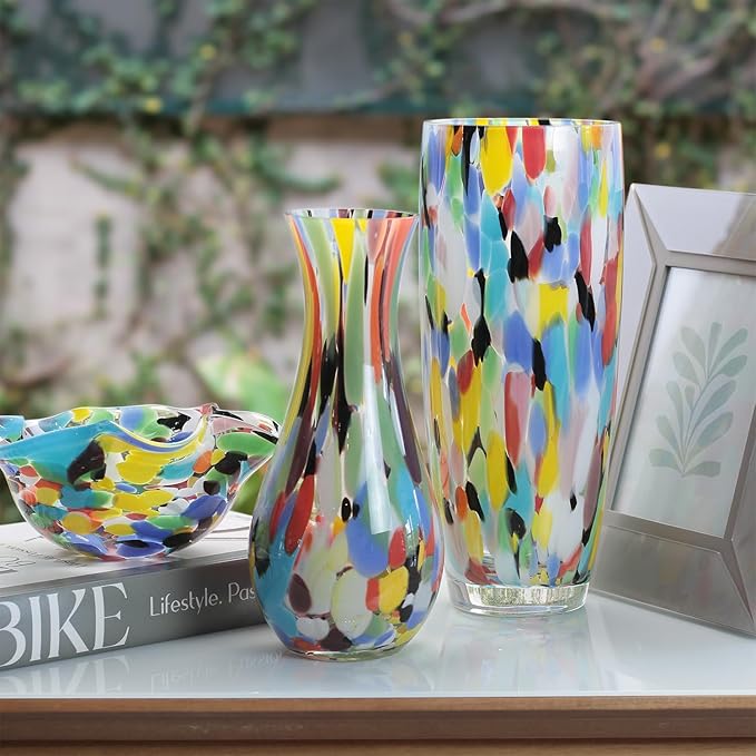 Ca D Oro Colored Glass Vase Confetti Effect Hand Blown Murano-Style Art Glass for Flower, Room Decoration and Centerpiece - Model Nº 83