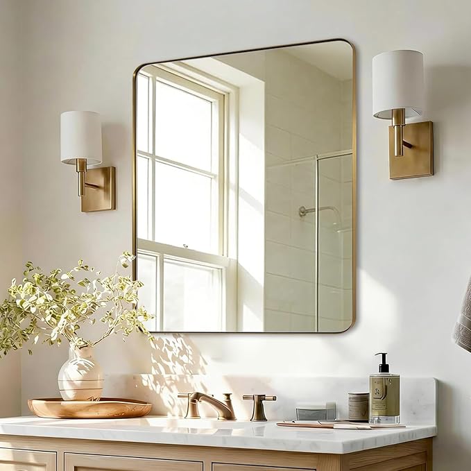 ANDY STAR Gold Bathroom Mirrors for Over Sink, 24x30 Inch Brushed Gold Wall Mirror, Rectangular Metal Framed Vanity Mirror -Modern Clean Design with Superior Stainless Steel Frame