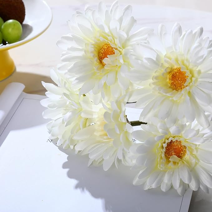 TOPIA Artificial African Daisies Flowers African Daisy Silk Flowers Artificial Gerbera Daisies Faux Daisies Pack of 20 (White)