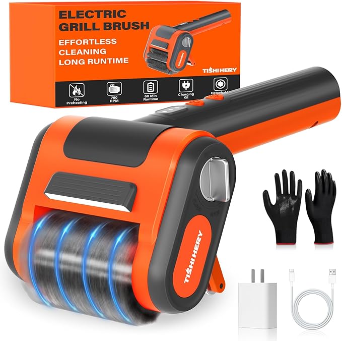 Electric Grill Brush for Outdoor Grill, 800 RPM Brush Head, 3000mAh Battery, No Preheating Grill, 304 Stainless Steel Bristle, Rechargeable Cordless BBQ Grill Cleaner with LED Light, Gift for Men/Dad