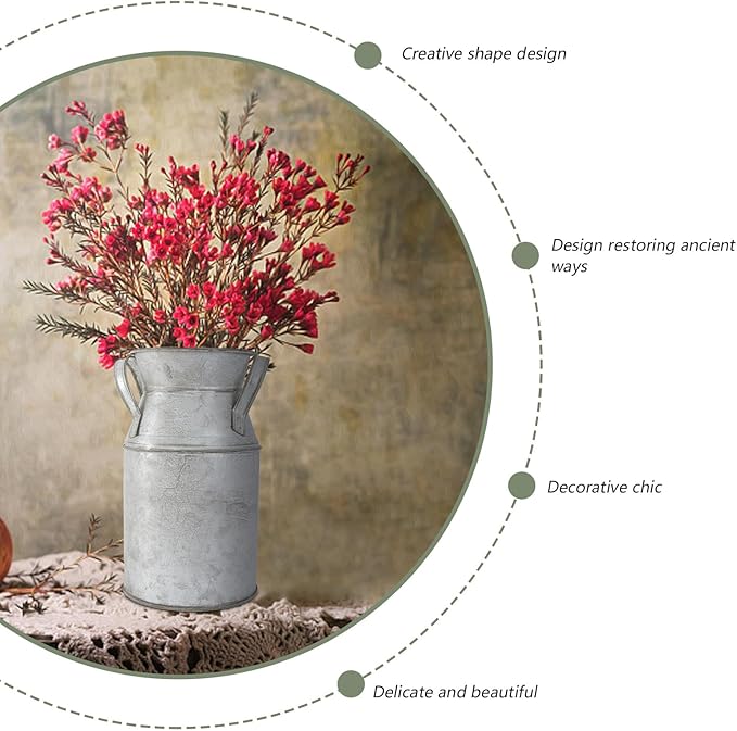 Wrought Iron Flower Vase, Vintage Metal Tin Bucket for Dried and Fresh Flowers, Decorative Centerpiece (7. 28 X 4. 33 X 3. 74 Inch)