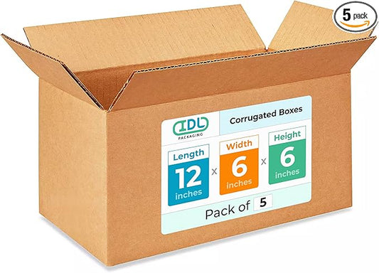 IDL Packaging - B-1266-5 Small Corrugated Shipping Boxes 12"L x 6”W x 6"H (Pack of 5) - Excellent Choice of Strong Packing Boxes for USPS, UPS, FedEx Shipping
