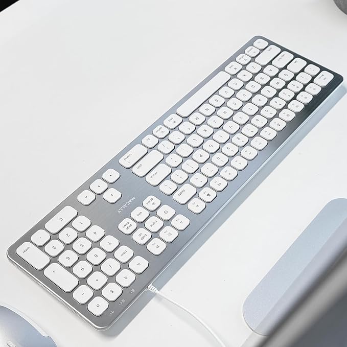 Macally Wired Keyboard for Mac with USB Ports for Mouse - Compatible Apple Keyboard for MacBook Pro/Air, iMac - Aluminum Frame