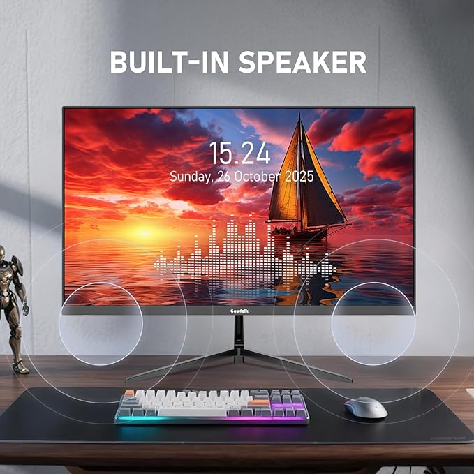 Gawfolk 27 inch IPS 2K QHD (2560×1440) Computer Monitor 75Hz Gaming PC Screen, 1ms，Adaptive Sync,100% sRGB, 1.07 Billion Colours,Built-in Speaker，Display 1.4、Port HDMI2.0, Black