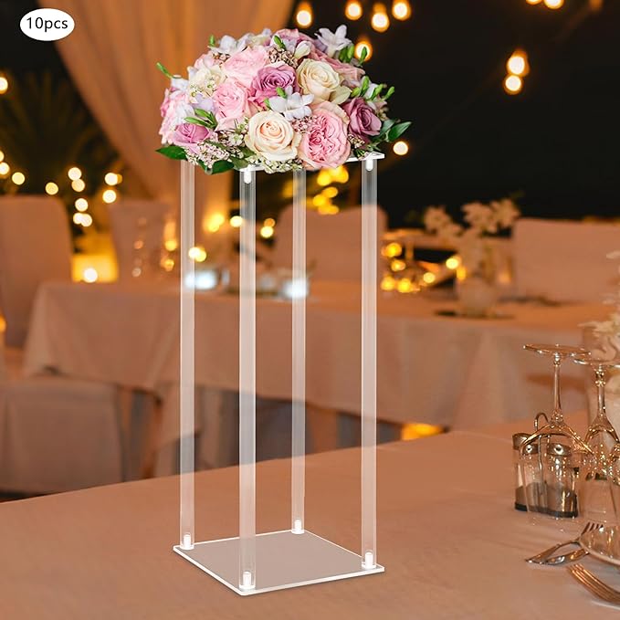 10 Pcs Tall Acrylic Vase Wedding Centerpieces Clear Flower Stand, Wedding Centerpieces Acrylic Vases Clear Column Flower Vase for Wedding Party Events Reception Table Decor