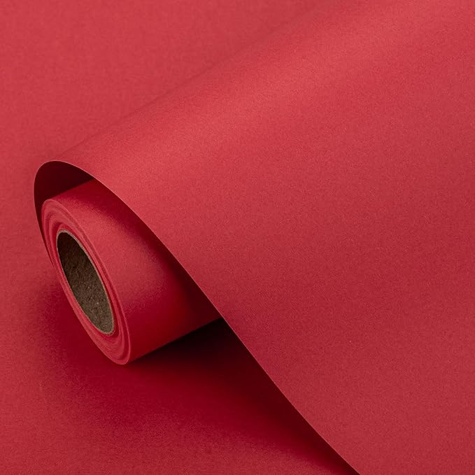 Retrify Red Kraft Paper Roll 17 Inches x 32.8 Feet - All Occasion Thick Art Wrapping Paper for Birthday Valentine's Day Gift Wrap, Bouquet Flower Table Runner Covering Crafts