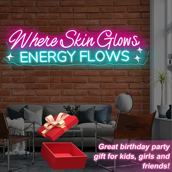 Where Skin Glows Energy Flows Neon Sign Beauty Salon Sign Medspa Decor LED Sign Spa Wall Art SkinCare Facial Room Wall Decor Beauty Spa Sig, Hair Salon Nails Wax Lash Beauty Decoration Aesthetic,23.6IN