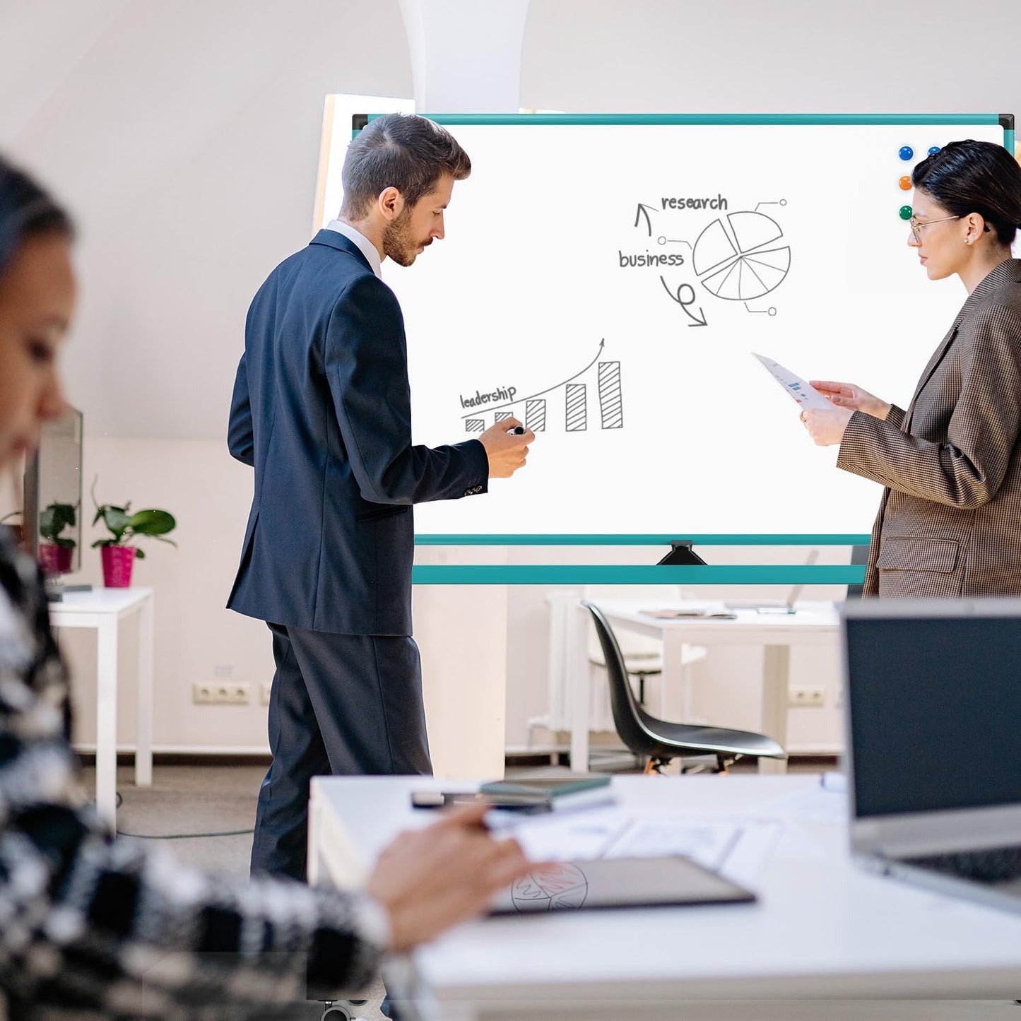 Skiennix Mobile Whiteboard - 48x32 Inches Rolling Magnetic Dry Erase Board with Stand | Double-Sided Design for Office & Home