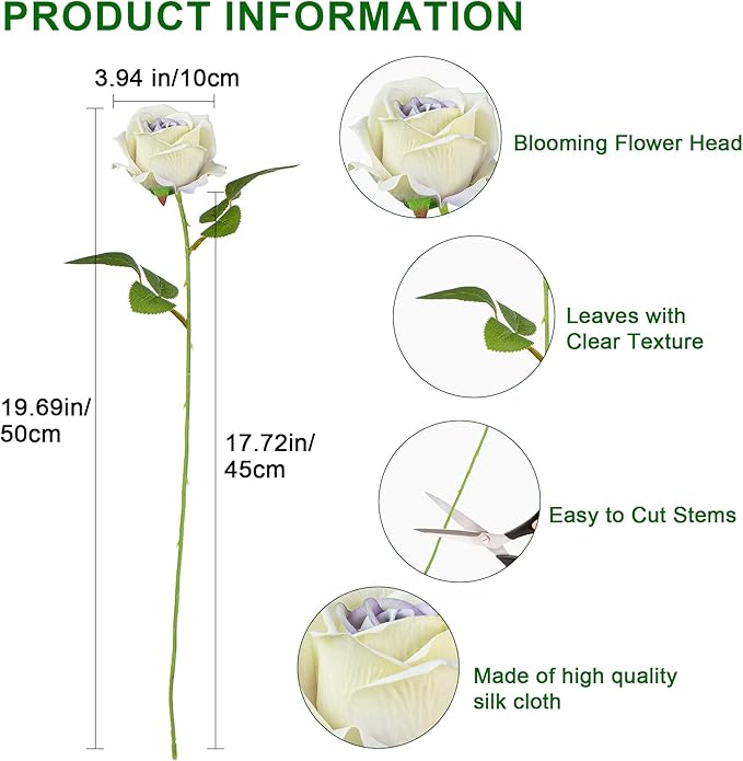 Fake Plants Roses Flowers Plastic Flowers Spring Decorations for Home Gifts for Gf Roses Artificial Flowers for Vase Fake Flowers Home Decor19.6”(Purple Heart 50PCS)