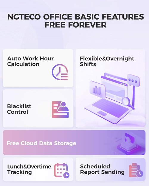 NGTeco Time Clock - Cloud-Based Face, Fingerprint & Card Attendance System for Small Businesses | 2.4G WiFi Remote Control