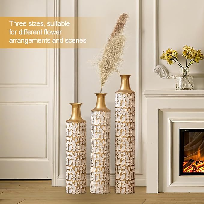 3-Piece Christmas Metal Vase Set, Festive Iron Flower Vases for Holiday Home Decor - Modern Farmhouse Table Centerpiece & Floor Decor for Living Room, Idea (Set of 3)
