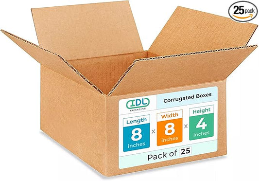 Small Moving & Shipping Boxes 8"L x 8"W x 4"H (25-Pack) - Extra Strength 200 lb vs Regular - Corrugated Cardboard Boxes for USPS/UPS/FEDEX - Strong Packing Box - Shipping Box by IDL Packaging