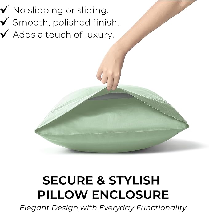 100% Natural Cotton Bed Sheets | 500 TC Single-Ply Sateen Weave Full Size Sheets | Soft, Breathable, Hypoallergenic Solid 4-Piece Bedding with Deep Pocket Fitted, Flat, Pillowcase | Sage