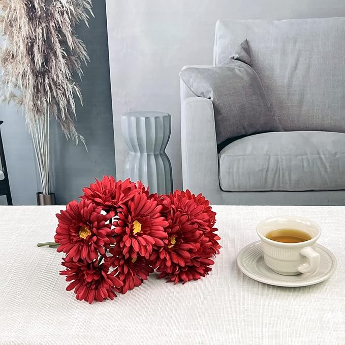 TOPIA Artificial African Daisies Flowers African Daisy Silk Flowers Artificial Gerbera Daisies Pack of 10 (Red)