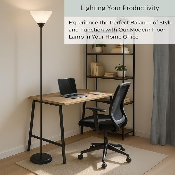 Mary Floor Lamp by Light Accents – Standing Lamp for Living Rooms – Torchiere Pole Light – LED-Compatible Floor Lamp – Modern Bedroom Lighting (Black)