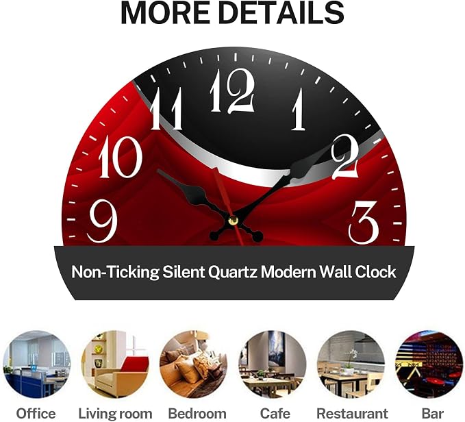 ArtSocket Wooden Wall Clock Silent Non-Ticking, Red Black Grey Irregular Geometric Grid Stripe Abstract Vintage Round Wall Clocks Decor for Home Kitchen Living Room Office, Battery Operated(12 Inch)