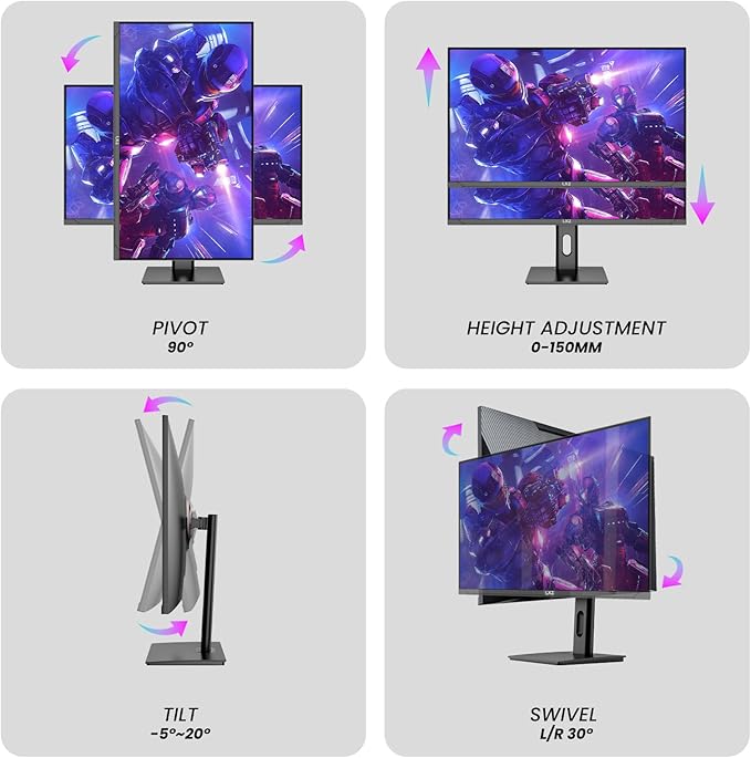 LXZ Gaming Monitor 27 inch, 144hz Monitor 3840 * 2160P, IPS Display, Eye Care, DP/HDMI, Wall Mount Compatible - Black