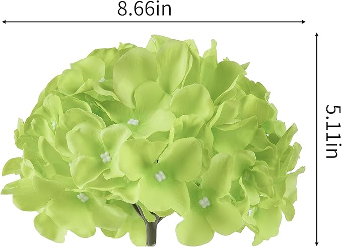 DuHouse 8.7" Silk Hydrangea Flower Heads with Stems Fake Hydrangeas Flowers for DIY Wedding Centerpiece Home Decor,Pack of 6(Light Green)