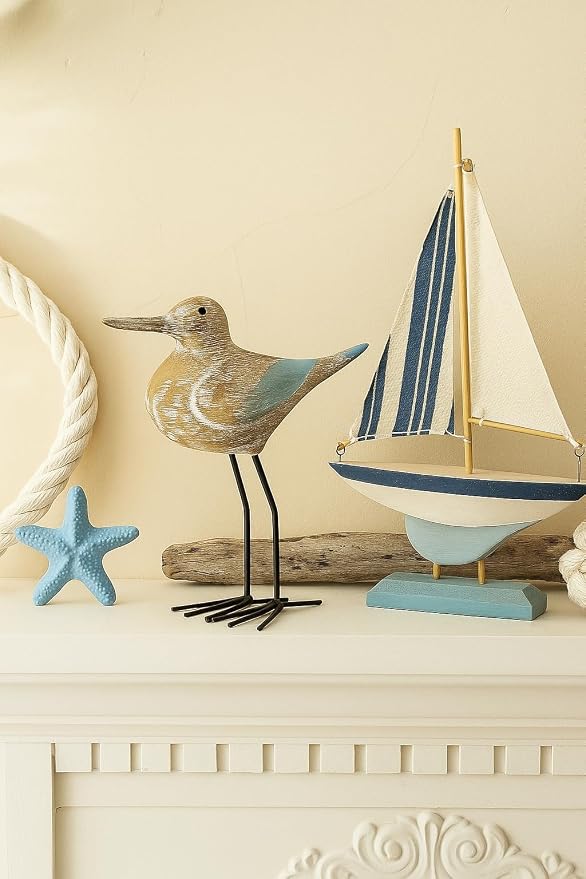 The Bridge Collection Shabby Chic Wooden Shorebird Figurine (Medium - 7" H)