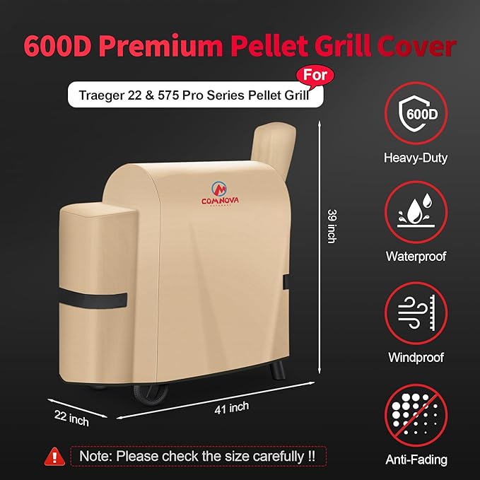 Comnova Grill Cover for Traeger Pro 22 & 575 Series - 600D Wood Pellet Smoker Cover for Traeger Heavy Duty & Waterproof, Premium Pellet BBQ Cover for Traeger Pro 22 / Pro 575, Z Grills 550B and More