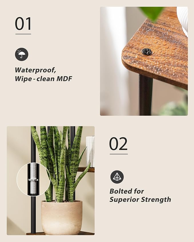 GENTINGBRO Corner Plant Stand Indoor 6 Tiered Tall Plant Stand Plant Shelf for Multiple Plants Coner Shelf Wood Plant Stands Metal Shelving for Living Room Bedroom Balcony Patio Brown Oak