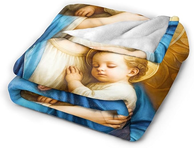 Virgin Mary Blanket Mother of God Throw Blanket Catholic Religious Soft Cozy Fleece Fuzzy Christian Stuffed Plush God Faith Flannel Gifts for Girls Women Boys Kids Adults 50"X60"