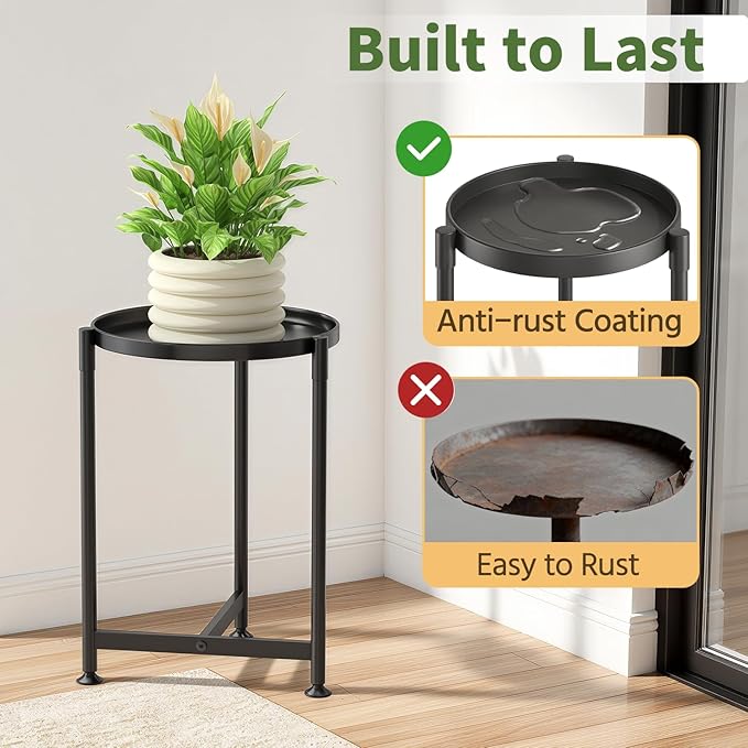LASZOLA Metal Large Plant Stand for Indoor Plants, Morden Corner Plant Holder Rack, Sturdy Vertical Single Flower Shelf for Living Room Bedroom Patio Garden Balcony, Black