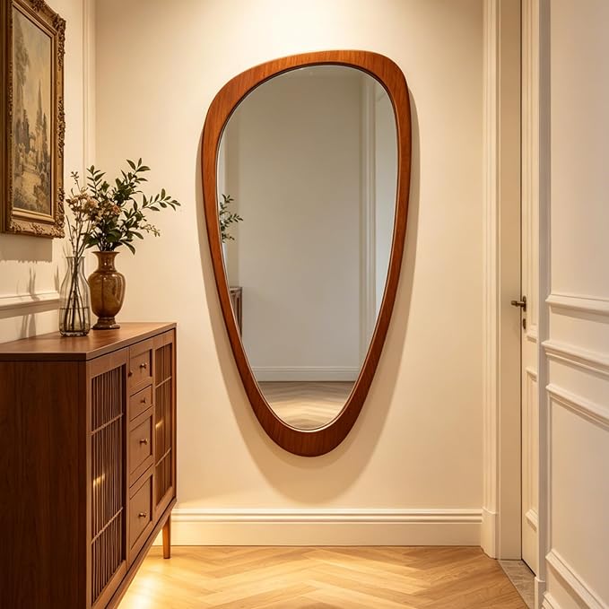 Ferytange Asymmetrical Full Length Mirror, 48" H x 24" W Irregular Boho Decorative Wall Mirror, Mid Century Modern Wall Art for Living Room Bedroom Entryway Hall