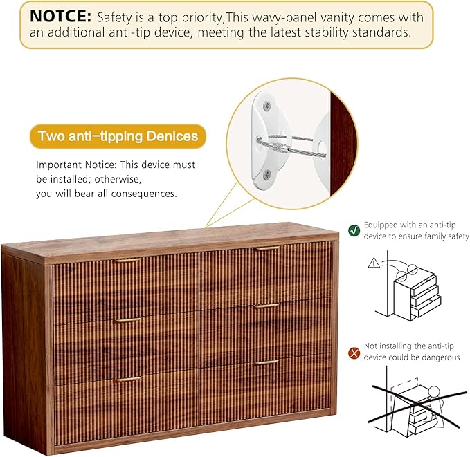 55.12" Modern Chest of Drawer, 6 Deep Drawers,Clothes Organizer,Large Storage Cabinet for Living Room, Bedroom,Dresser TV Stand, Wood Drawer Organizer for Living Room, Hallway, Saddle