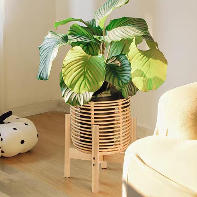 RETON Wood Plant Stand Indoor, Mid Century Modern Indoor Plant Stand, Wooden Plant Holder, Modern Bamboo Flower Pot Stand for Indoor, Outdoor, Garden, Yard, Office (9.9in, Medium)